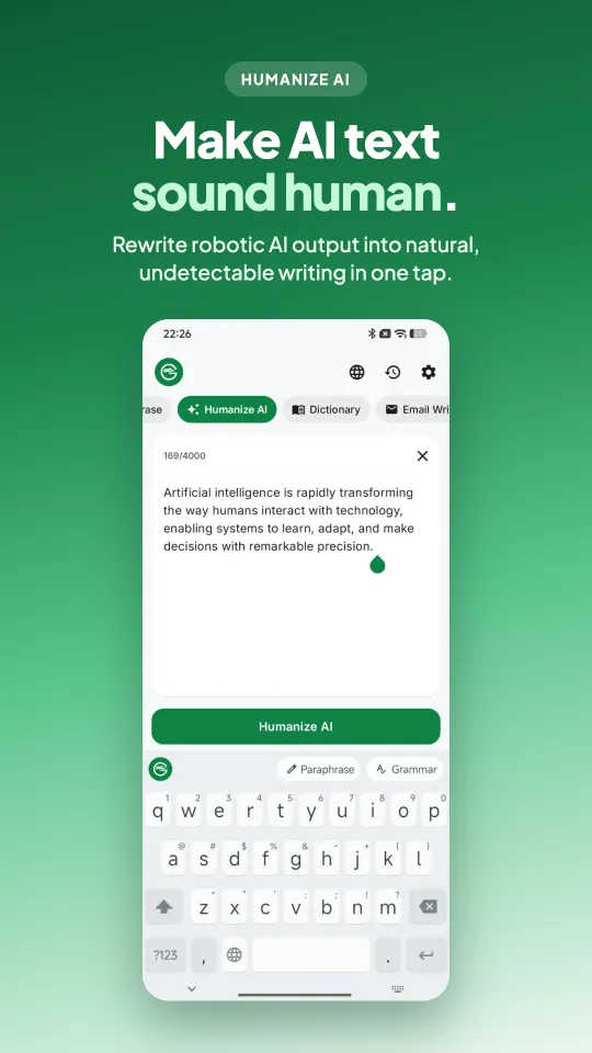 Humanize AI text screen