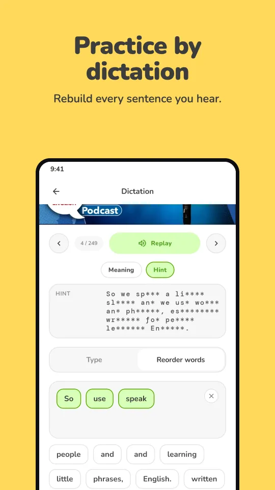 Mimic dictation screen